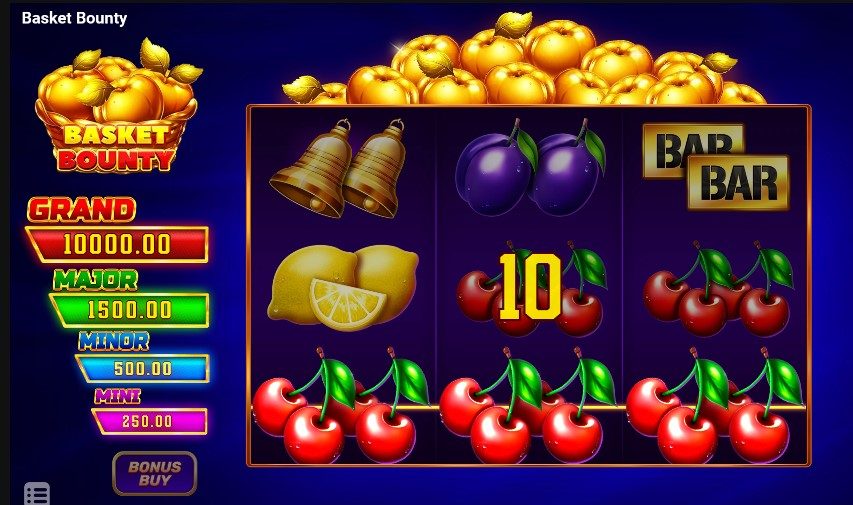 Trois cerises sur la ligne du bas de Basket Bounty pour un gain de 10, égal à la mise