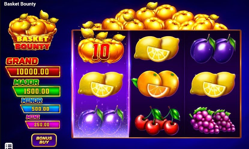 Pomme dorée de valeur 10 en haut du premier rouleau de Basket Bounty, rouleau mis en surbrillance