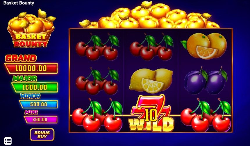 Wild 777 complétant une ligne de cerises en bas de la grille de Basket Bounty pour un gain de 10